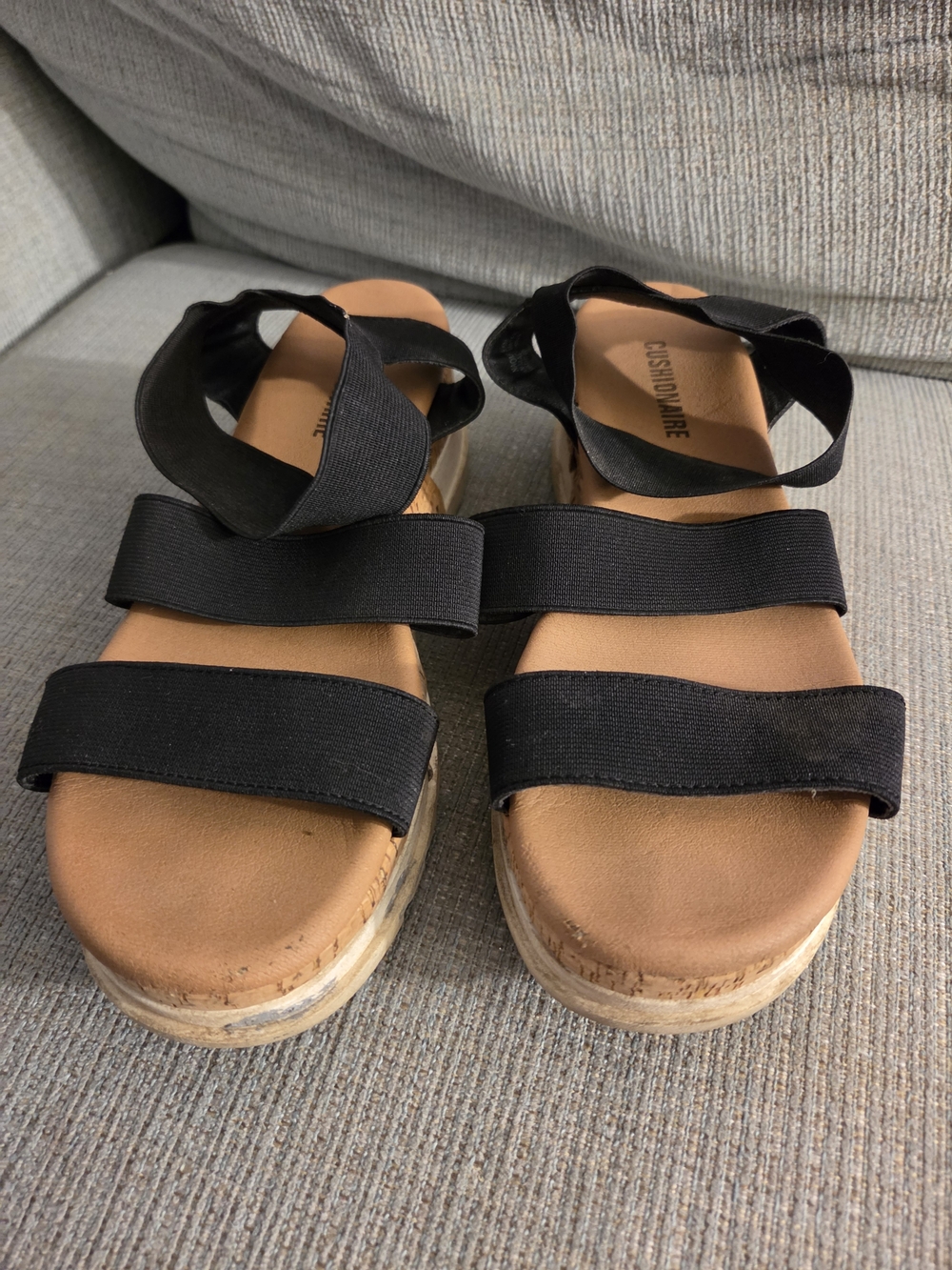 Black Elastic Strap Platform Sandals with Tan Footbed